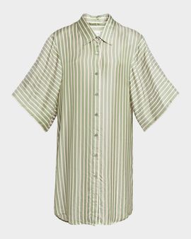 Dries Van Noten Striped Satin Short-Sleeve Shirtdress