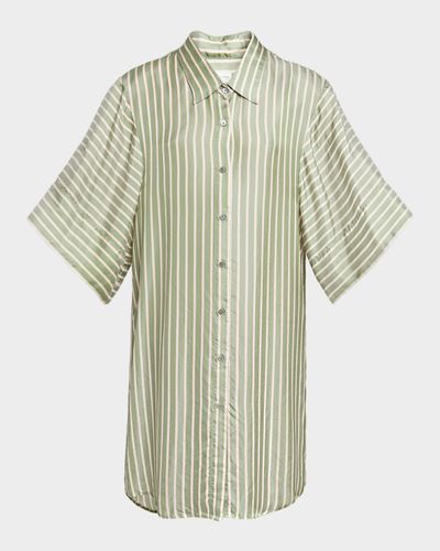 Dries Van Noten Striped Satin Short-Sleeve Shirtdress