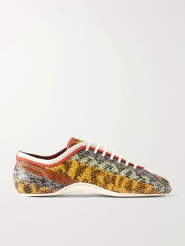 DRIES VAN NOTEN Striped snake-effect leather sneakers