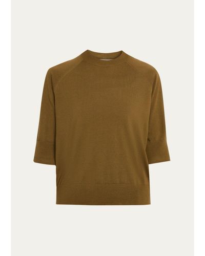 Dries Van Noten Tuan Merino Wool Short-Sleeve Crewneck Sweater