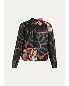 Dries Van Noten Valoria Patchwork-Print Quilted Satin Shirt Jacket