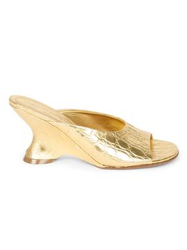 Dries Van Noten Women's 75MM Croc-Embossed Metallic Leather Wedge Mules