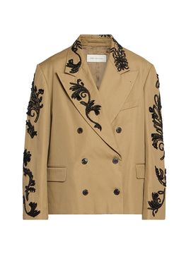 Dries Van Noten Women's Bosea Embroidered Twill Double-Breasted Jacket