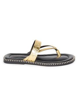 Dries Van Noten Women's Croc-Embossed Metallic Leather Flat Sandals