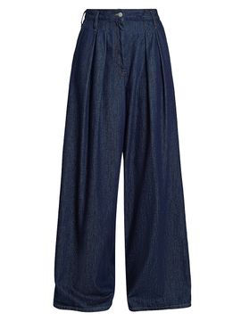 Dries Van Noten Women's Pamplona Pleated Denim High-Rise Wide-Leg Pants