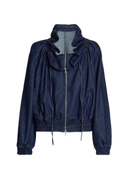 Dries Van Noten Women's Voly Denim Ruffle Zip-Up Jacket