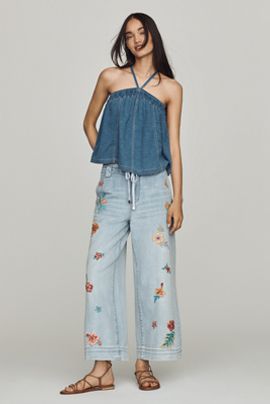 Driftwood Tie-Front High-Rise Wide-Leg Jeans
