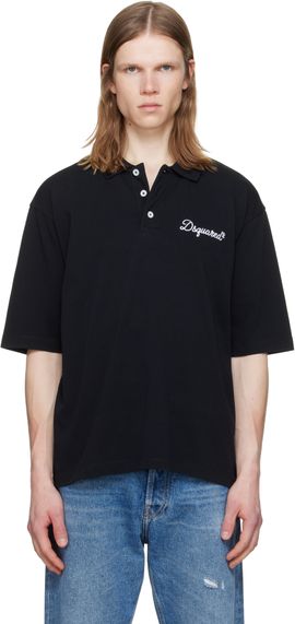 Dsquared2 Dsquared2 Black 'Dsquared2 Signature' Tennis Fit Polo
