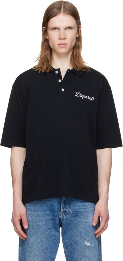 Dsquared2 Dsquared2 Black 'Dsquared2 Signature' Tennis Fit Polo