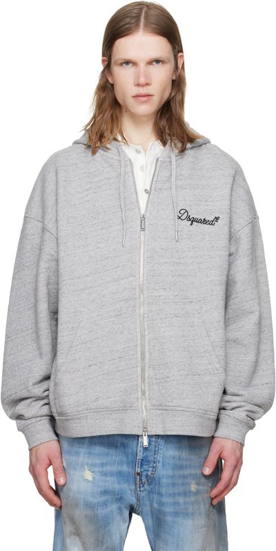 Dsquared2 Dsquared2 Gray Dsquared2 Signature Relax Fit Zipped Hoodie