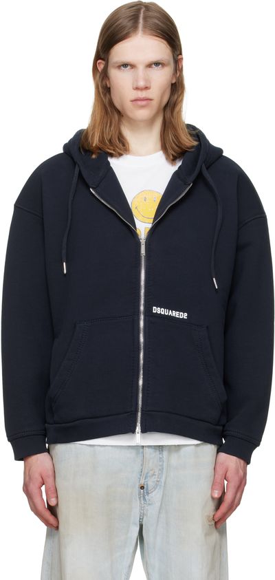 Dsquared2 Dsquared2 Navy Dsquared2 Logo Boyfriend Fit Zipped Hoodie