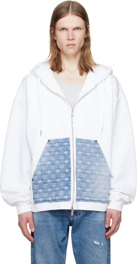 Dsquared2 Dsquared2 White Denim Mix Relax Zipped Fit Hoodie