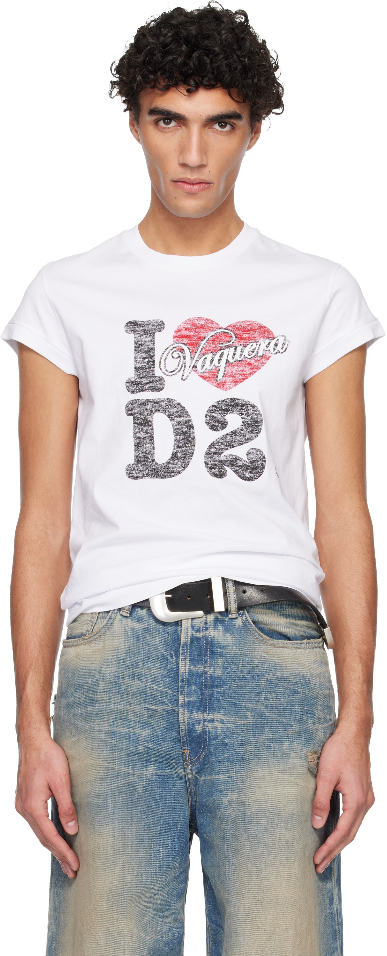 Dsquared2 - White Vaquera Edition Destroyed Cup Sleeves T-shirt