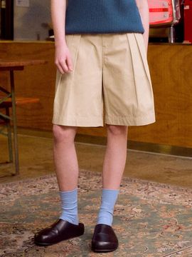 DTHIRTYONE Cotton Bermuda Pleated Pants (BEIGE)
