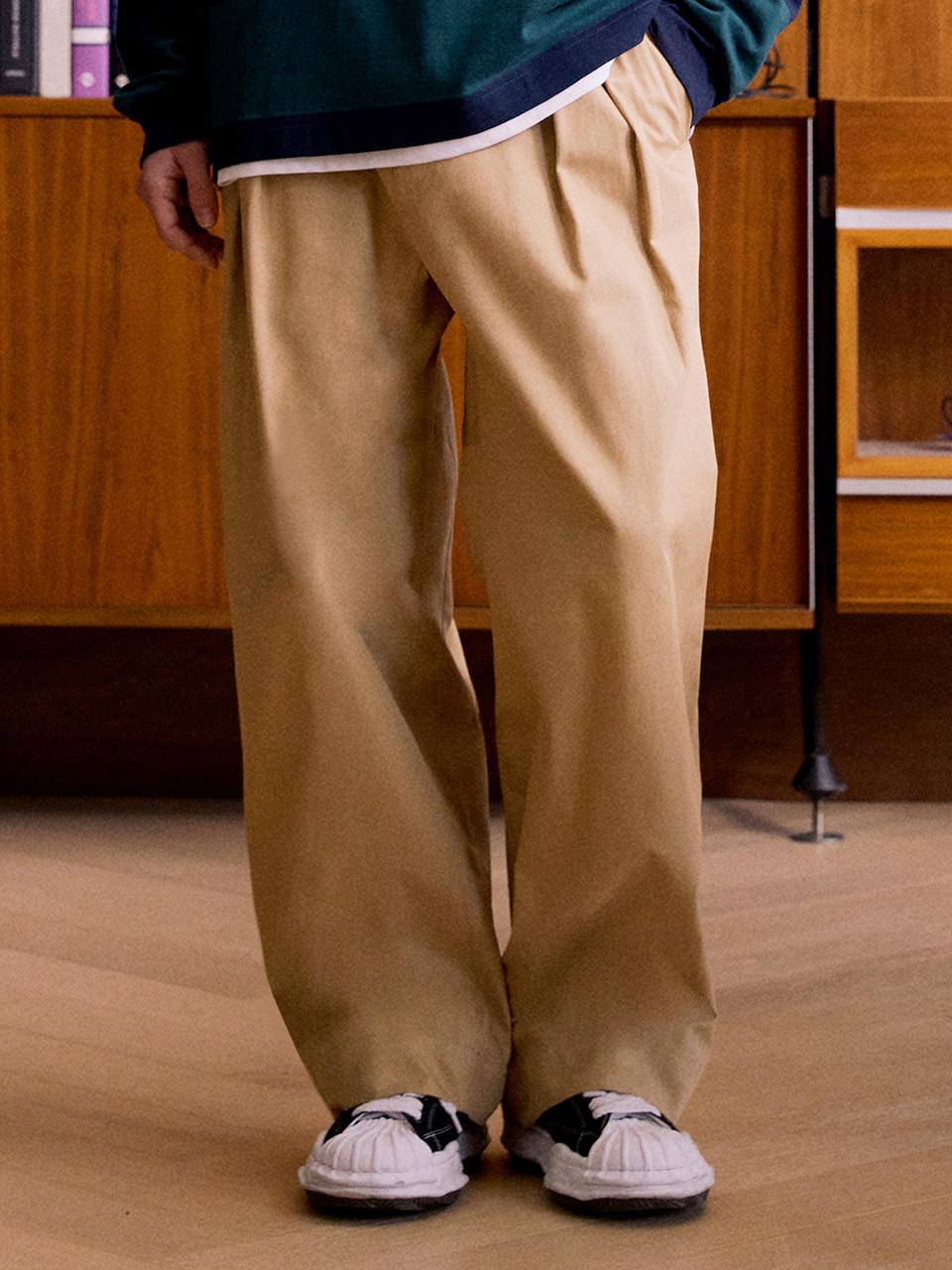 DTHIRTYONE Cotton Chino Pleated Pants (BEIGE)