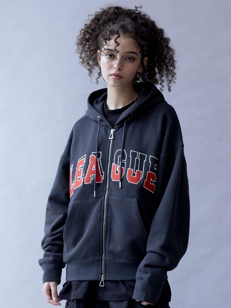 DTHIRTYONE League Overlay Embroidered Zip-up Hoodie (DUSTY CHARCOAL)