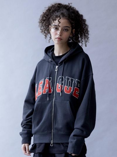 DTHIRTYONE League Overlay Embroidered Zip-up Hoodie (DUSTY CHARCOAL)