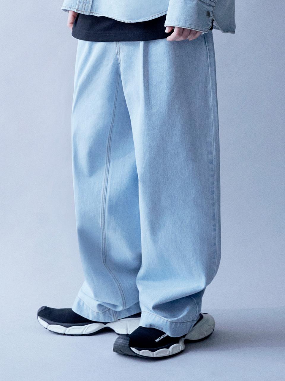 DTHIRTYONE Pleated Denim Wide Pants (LIGHT INDIGO)