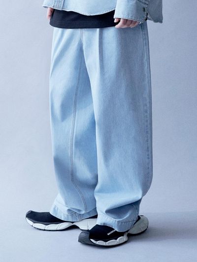DTHIRTYONE Pleated Denim Wide Pants (LIGHT INDIGO)