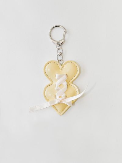 DU MATIN Double heart keyring_buttery yellow