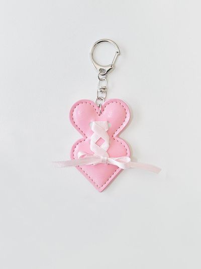 DU MATIN Double heart keyring_pink