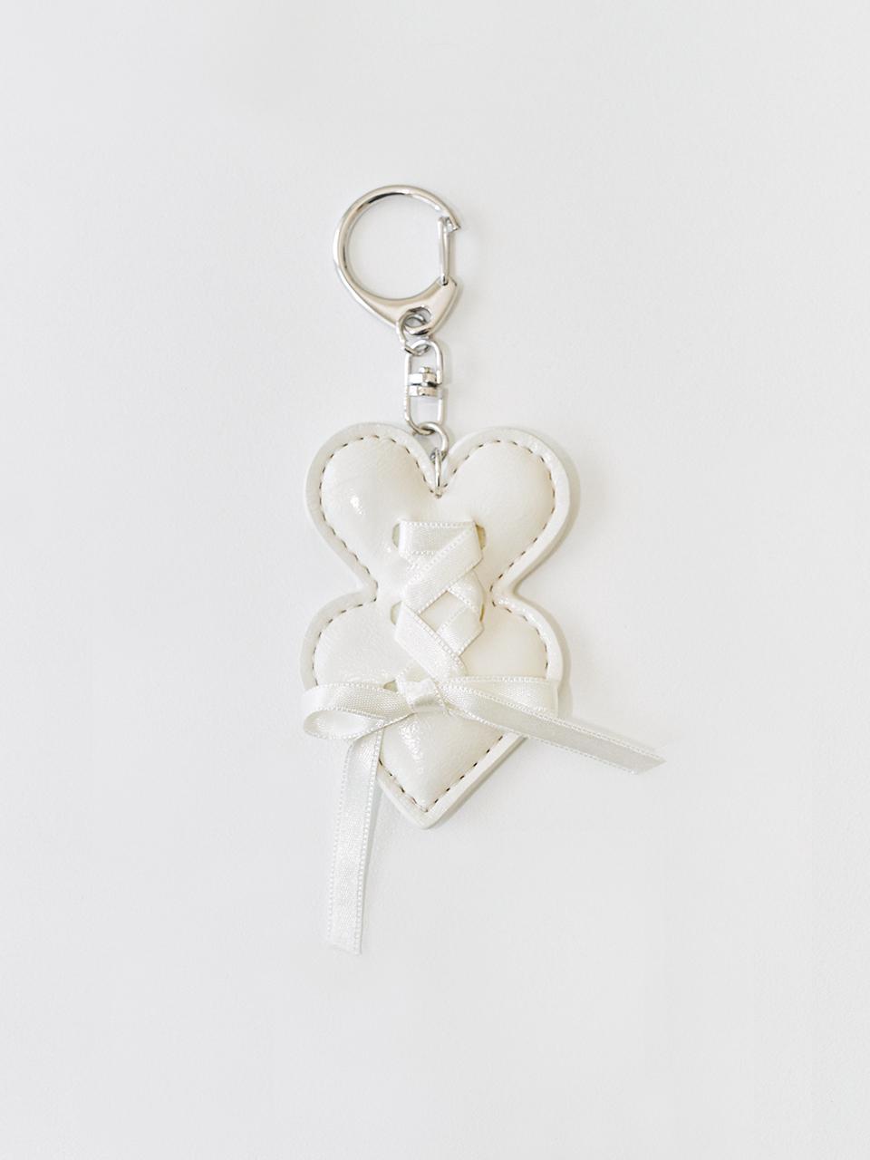 DU MATIN Double heart keyring_white