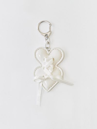 DU MATIN Double heart keyring_white