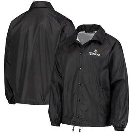 DUNBROOKE DUNBROOKE Men's Black Minnesota Vikings Coaches Classic Raglan Full-Snap Windbreaker Jacket 