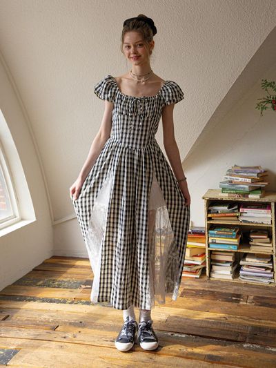 DUNDROP DD Check Lace Hem Dress [2color]