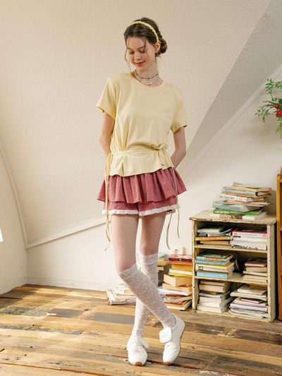 DUNDROP DD Check Lace Pantskirt [Red]