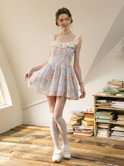 DUNDROP DD Flower Lace Dress [BLUE]