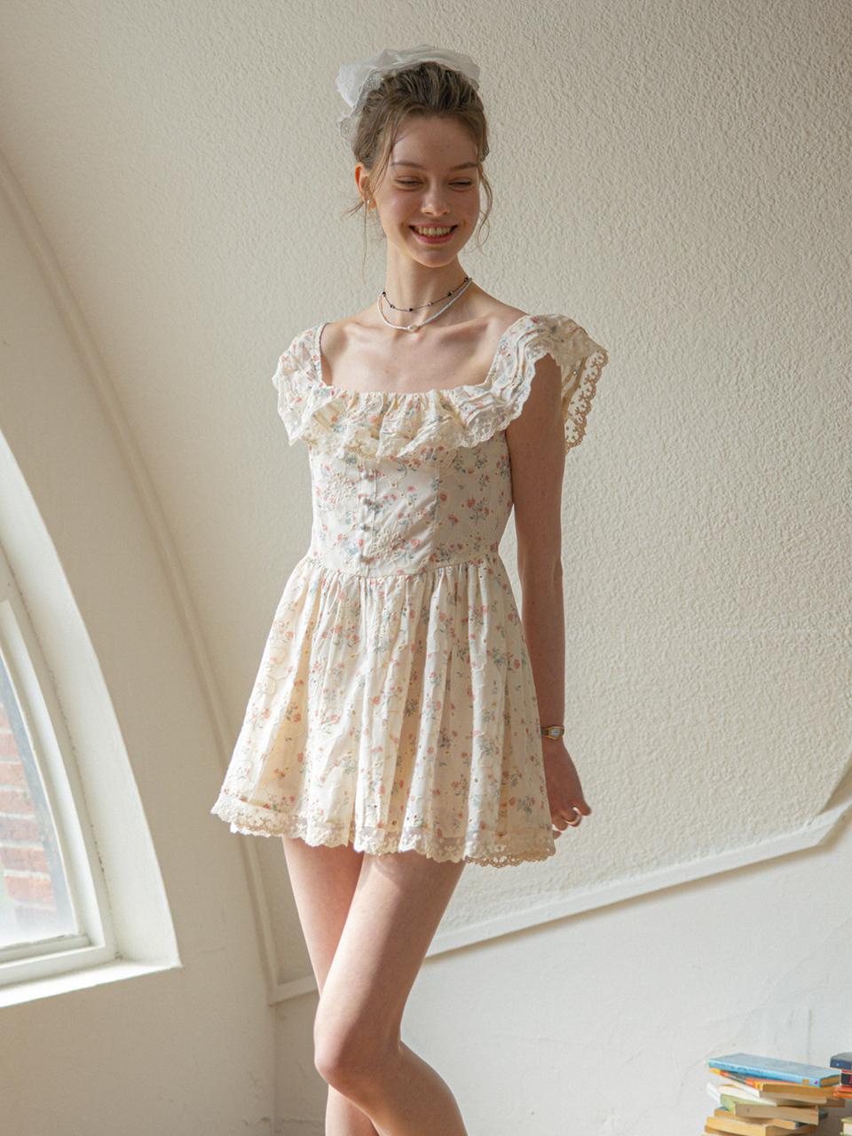 DUNDROP DD Lace Collar Flower Dress [2color]