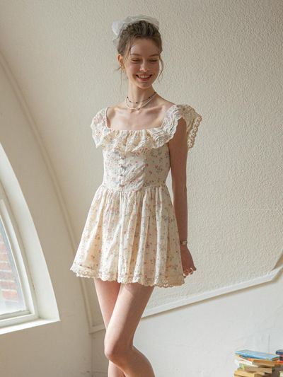 DUNDROP DD Lace Collar Flower Dress [2color]