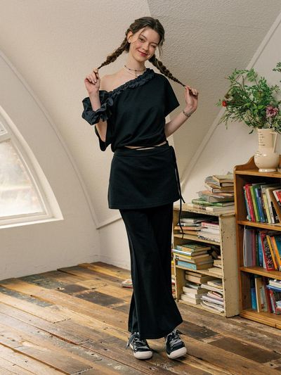 DUNDROP DD Off the shoulders Pants Set [BLACK]