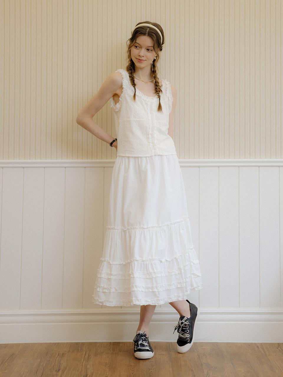 DUNDROP DD Pleated Loose Skirt [White]