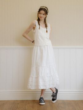 DUNDROP DD Pleated Loose Skirt [White]
