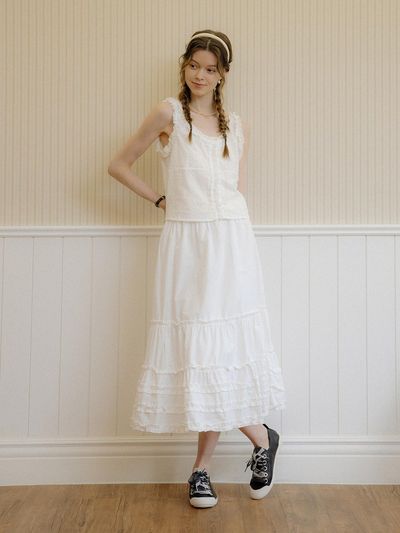 DUNDROP DD Pleated Loose Skirt [White]