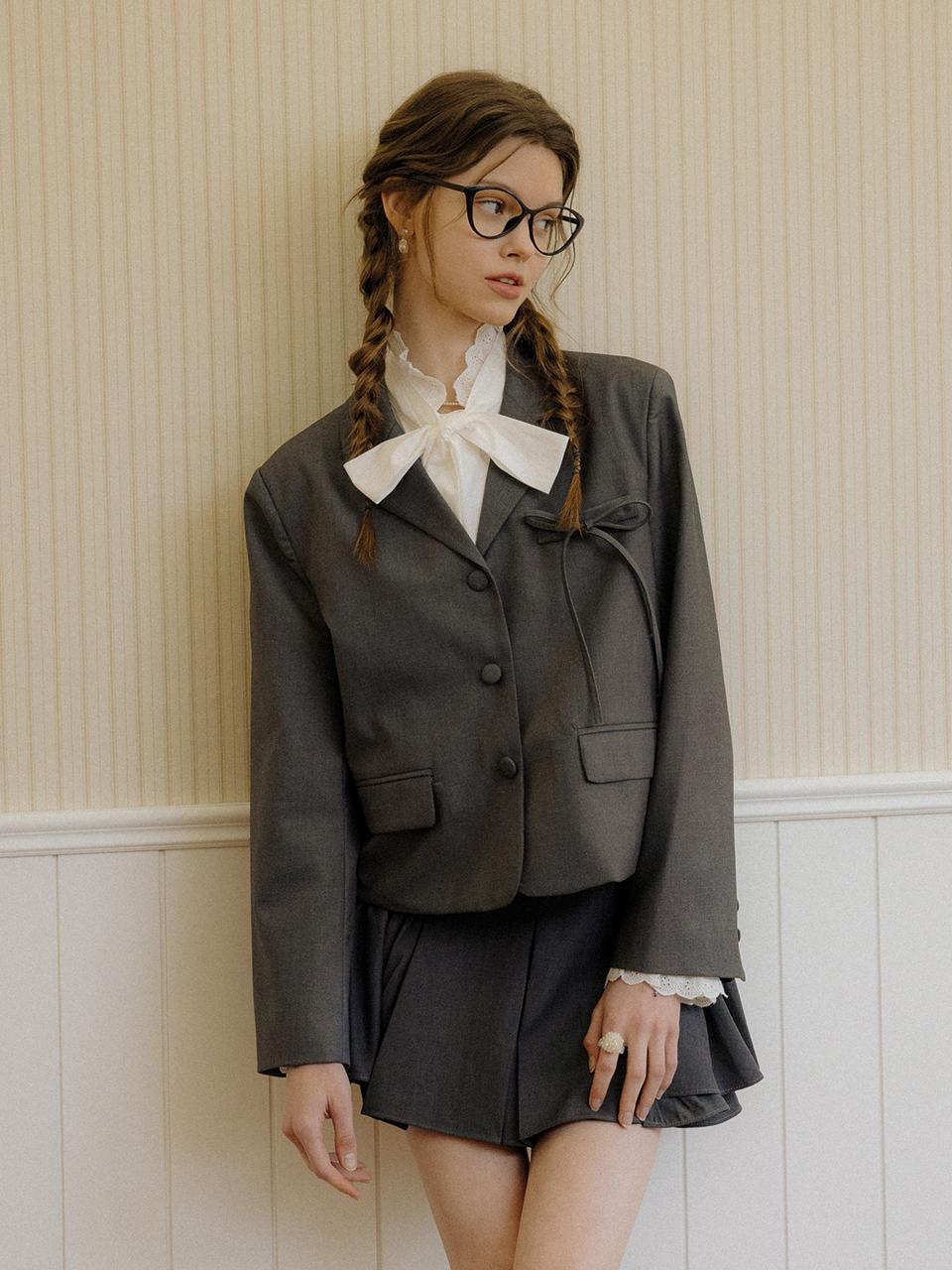 DUNDROP DD Ribbon pocket blazer [DARK GRAY]