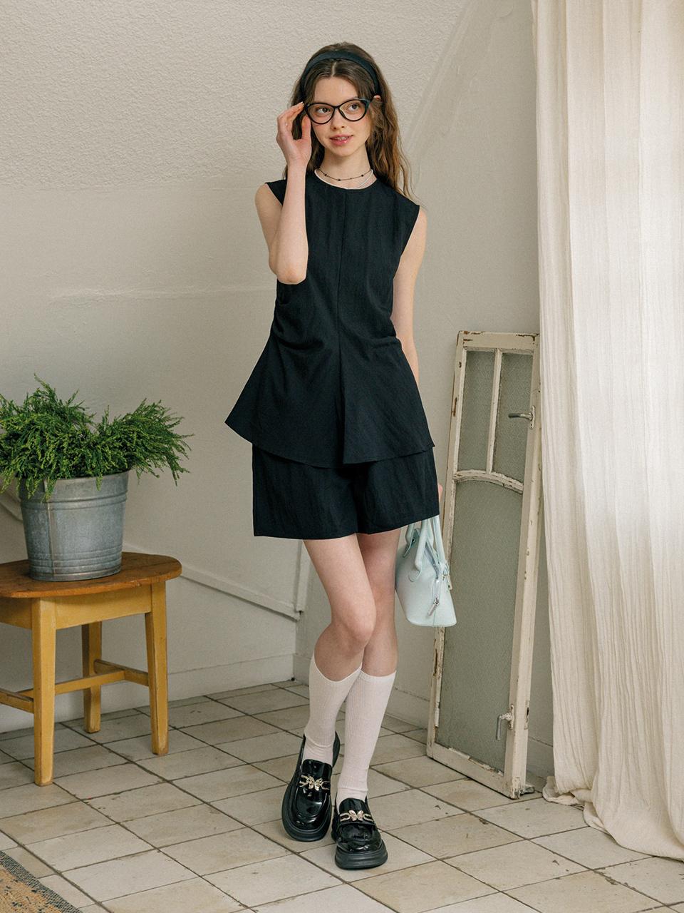DUNDROP DD Waist Slim Top and Pants Set [BLACK]