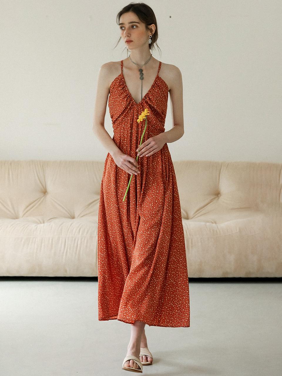 DUNDROP DD_Bohemian v-neck backless dress
