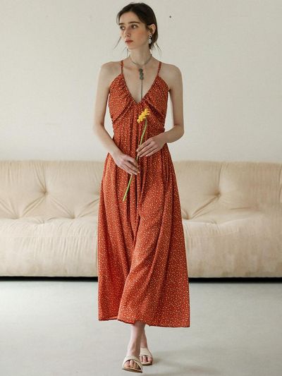 DUNDROP DD_Bohemian v-neck backless dress