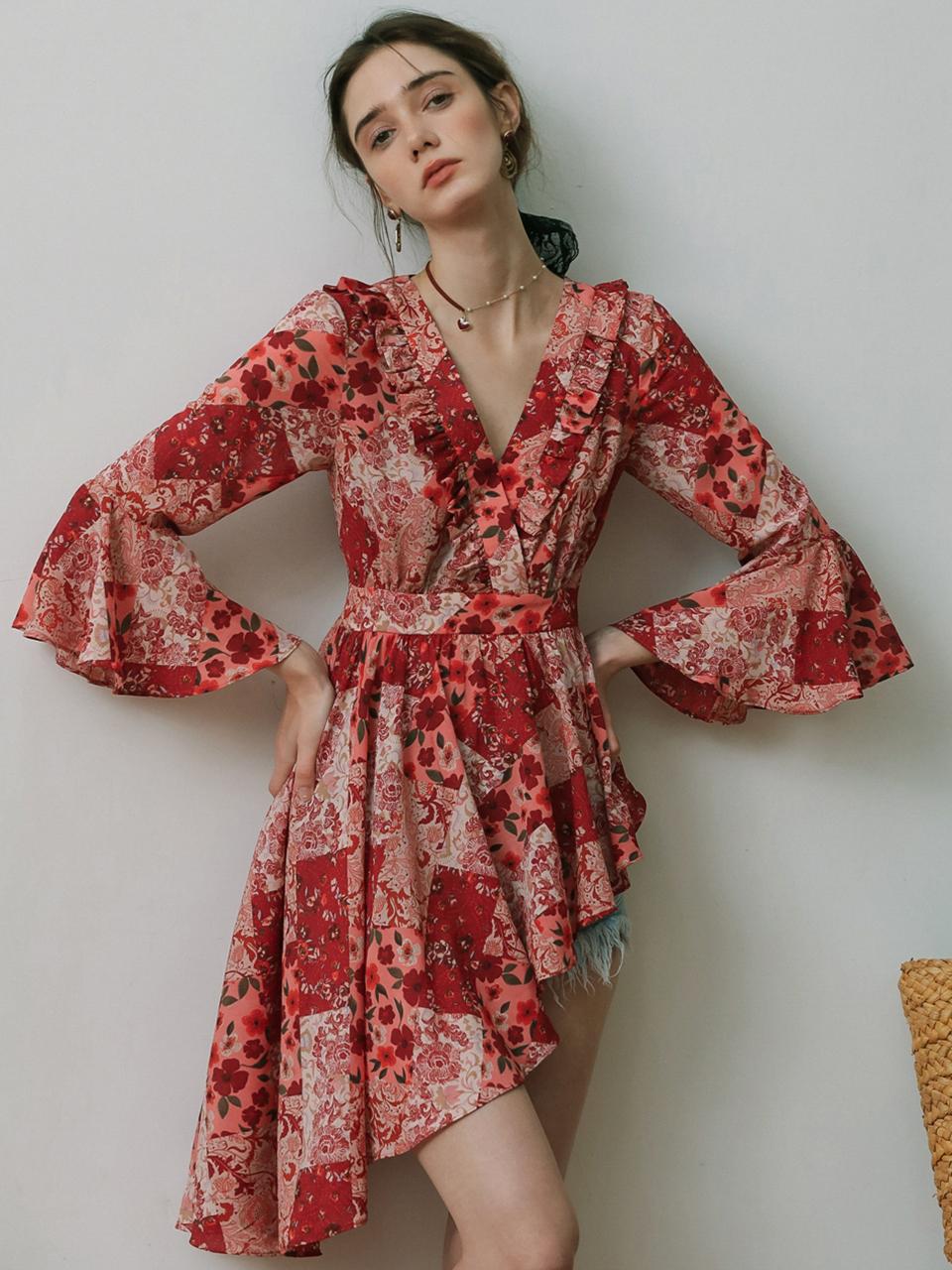 DUNDROP DD_Samba irregular v-neck dress