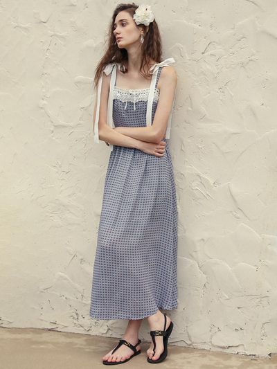 DUNDROP DD_Shoulder ribbon tube draped dress