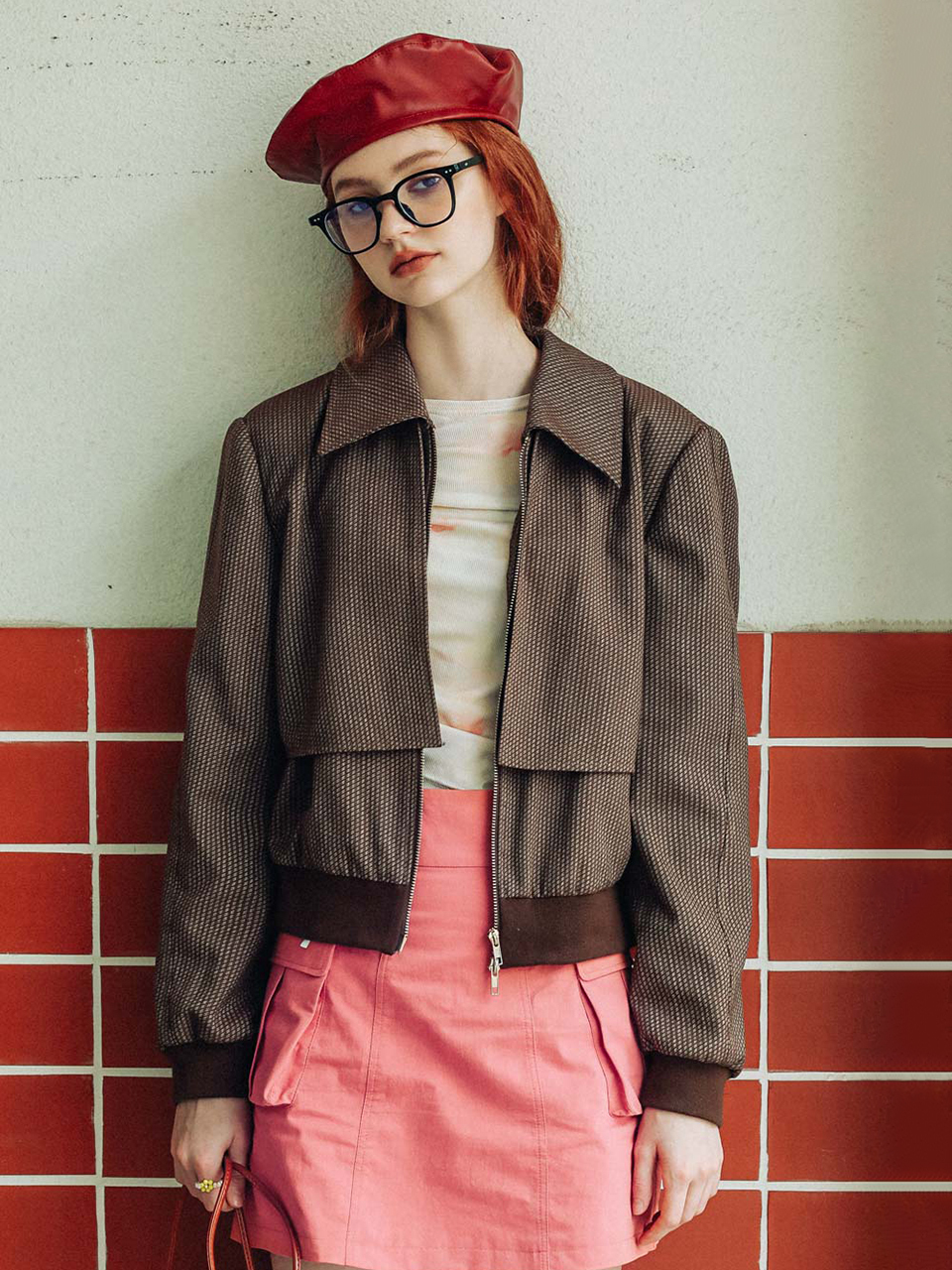 DUNDROP DD_Vintage Cropped Zip Up Jacket