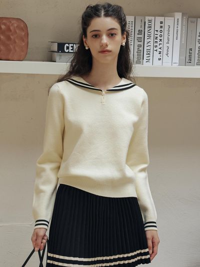 DUNDROP Navy Collar College Style Set Top