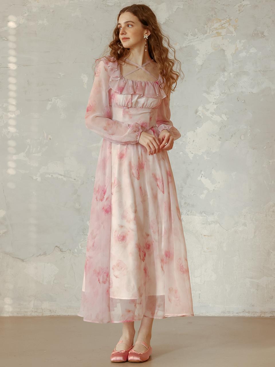 DUNDROP Pink Fairy Lotus Chiffon Dress_Pink