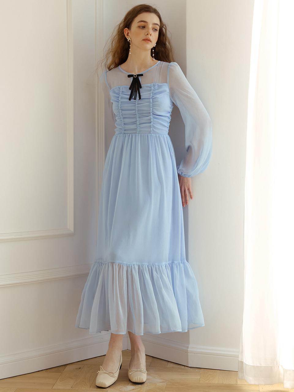 DUNDROP See Through Sky Chiffon Dress_Blue