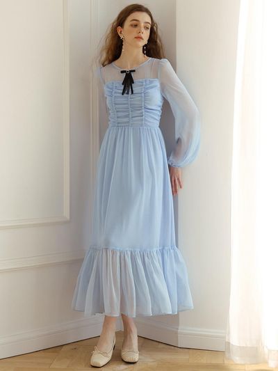 DUNDROP See Through Sky Chiffon Dress_Blue