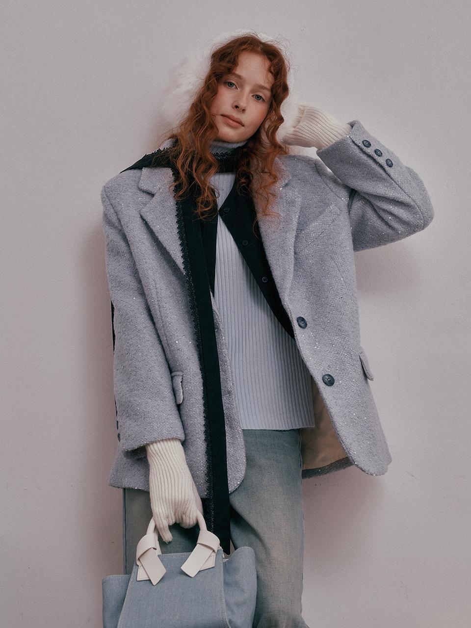 DUNDROP Sequin Two Piece Wool Jacket [SKY BLUE]
