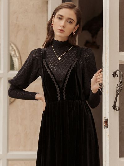 DUNDROP Solid Callor Sleeveless Dress_Black